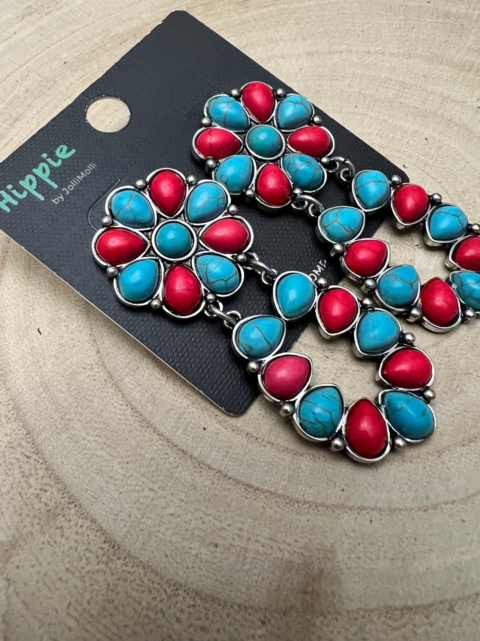 Western Faux Turquoise & Coral Cluster Post Earrings — Southwestern Statement - Rooted & Reckless Co.