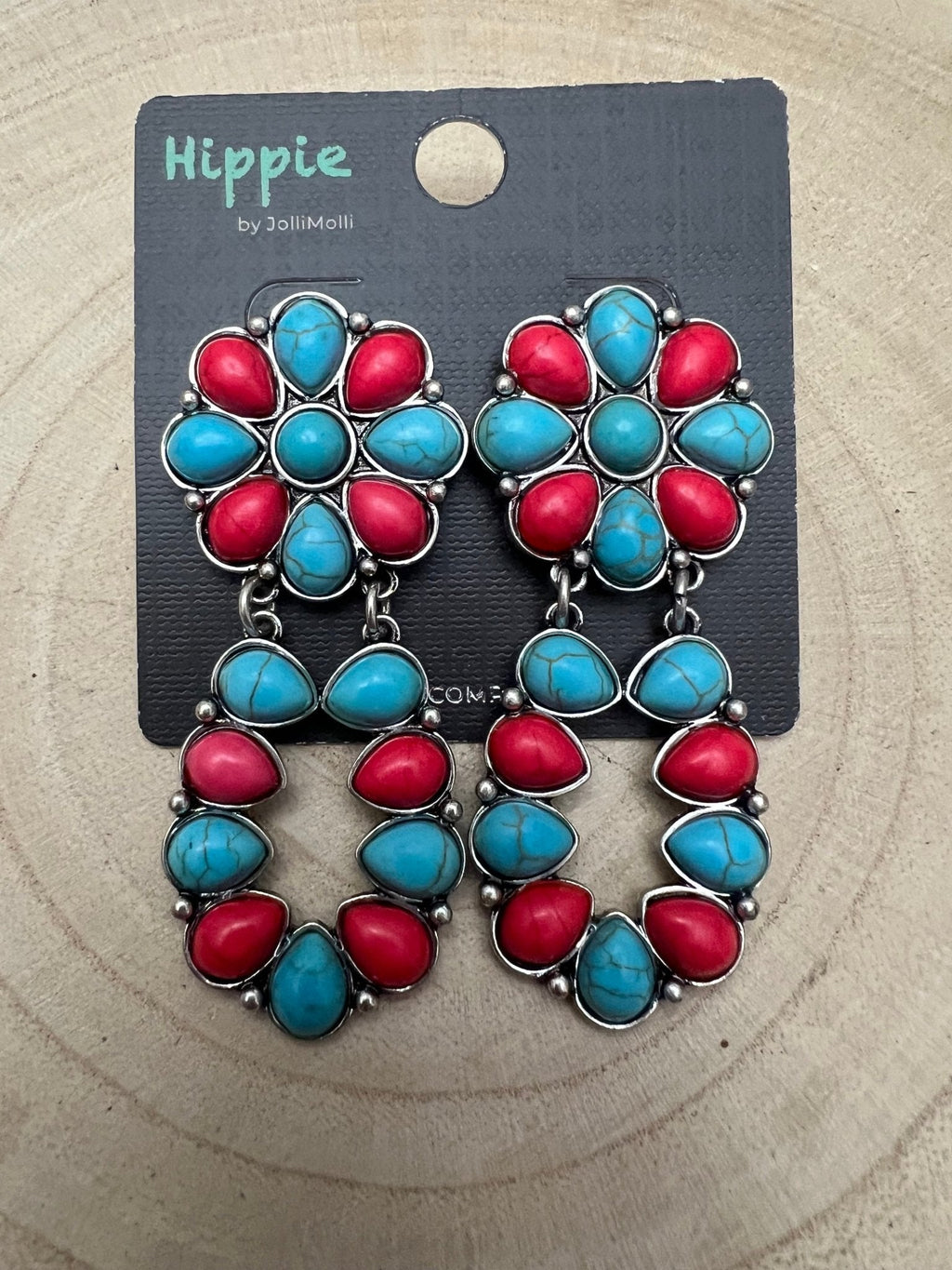 Western Faux Turquoise & Coral Cluster Post Earrings — Southwestern Statement - Rooted & Reckless Co.
