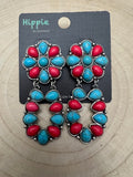 Western Faux Turquoise & Coral Cluster Post Earrings — Southwestern Statement - Rooted & Reckless Co.