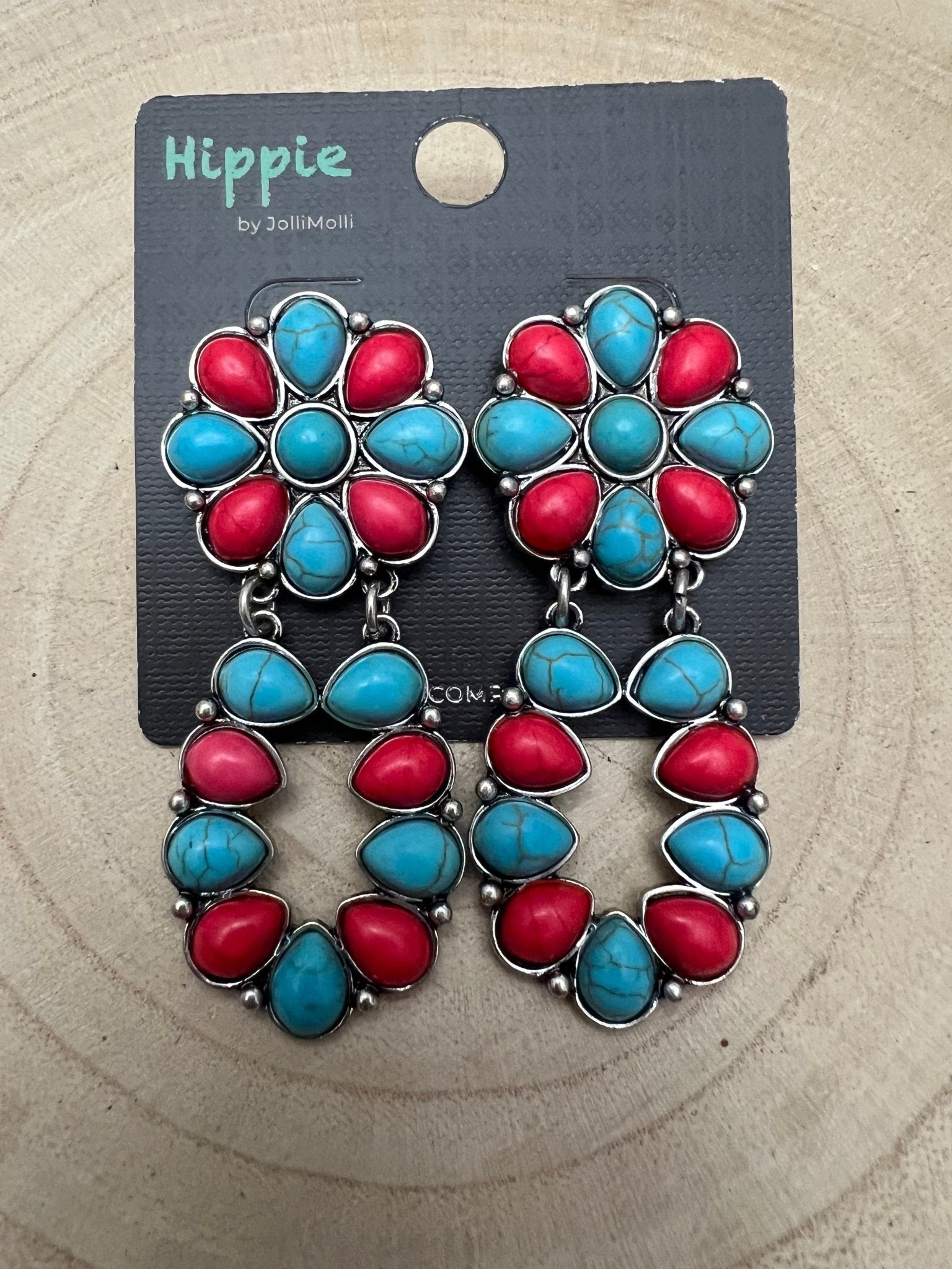 Western Faux Turquoise & Coral Cluster Post Earrings — Southwestern Statement - Rooted & Reckless Co.