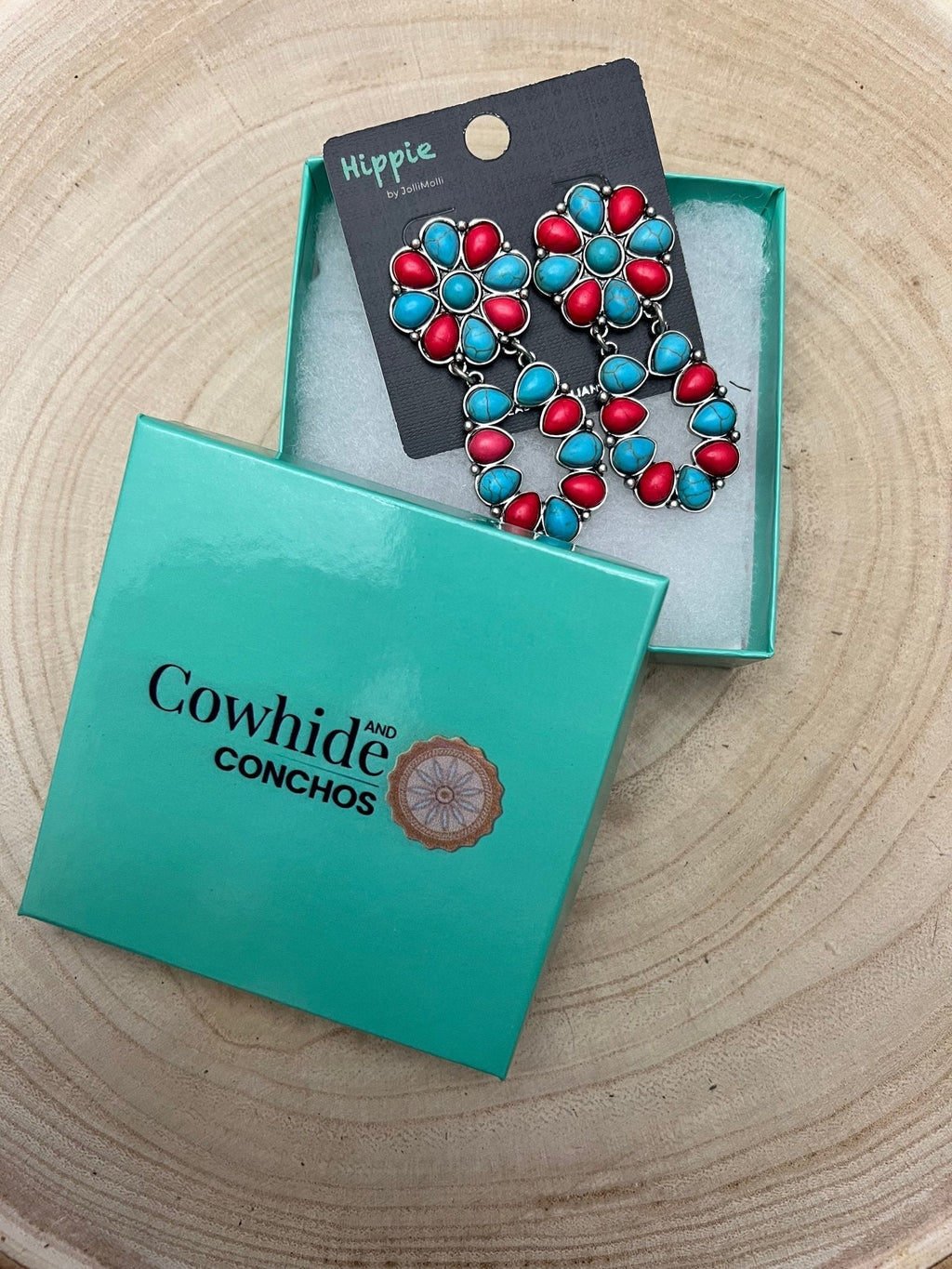 Western Faux Turquoise & Coral Cluster Post Earrings — Southwestern Statement - Rooted & Reckless Co.
