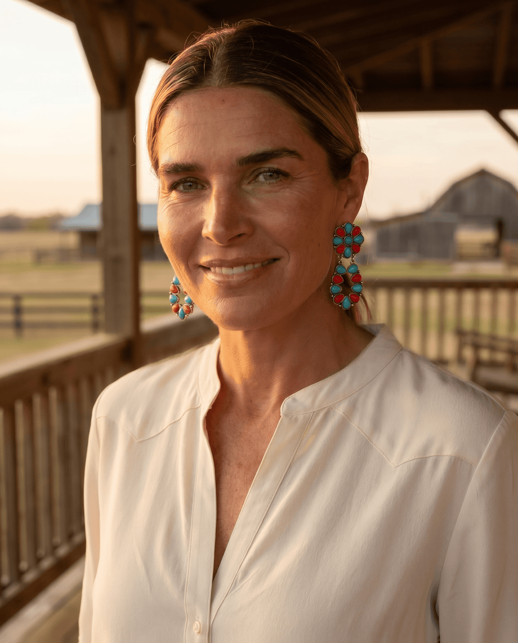 Western Faux Turquoise & Coral Cluster Post Earrings — Southwestern Statement - Rooted & Reckless Co.