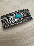 Western Faux Turquoise Etched Silver Hair Barrette — 3" Old West Hair Statement - Rooted & Reckless Co.