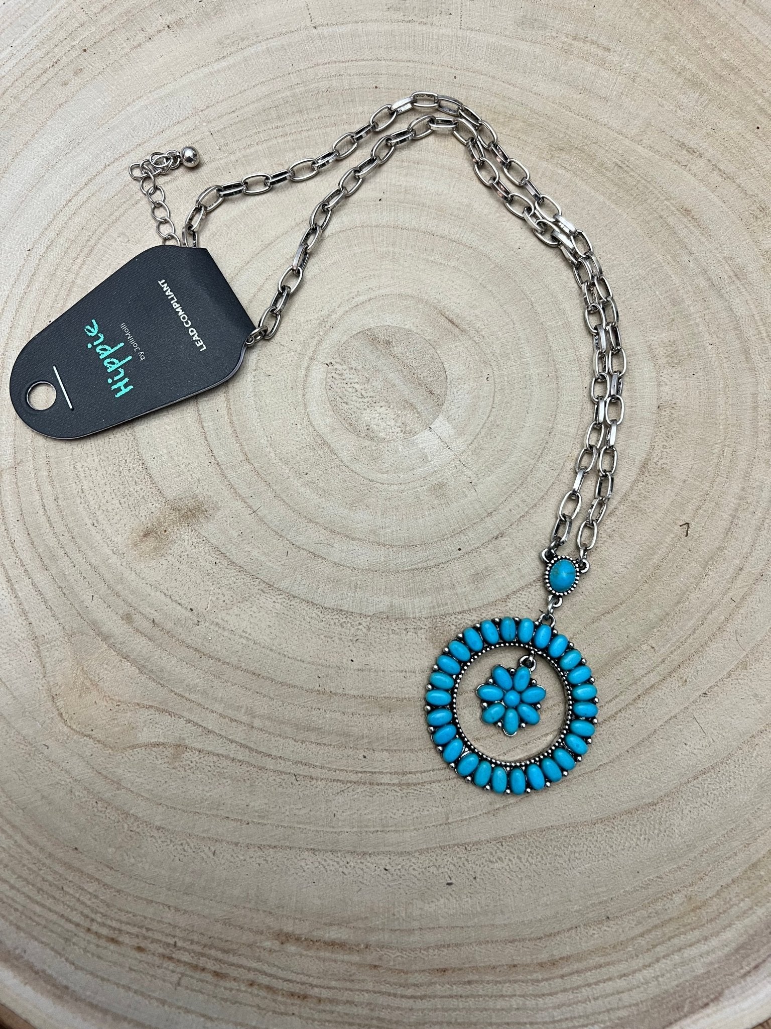 Western Faux Turquoise Flower Cluster Necklace — 18 Inch Southwestern Statement - Rooted & Reckless Co.