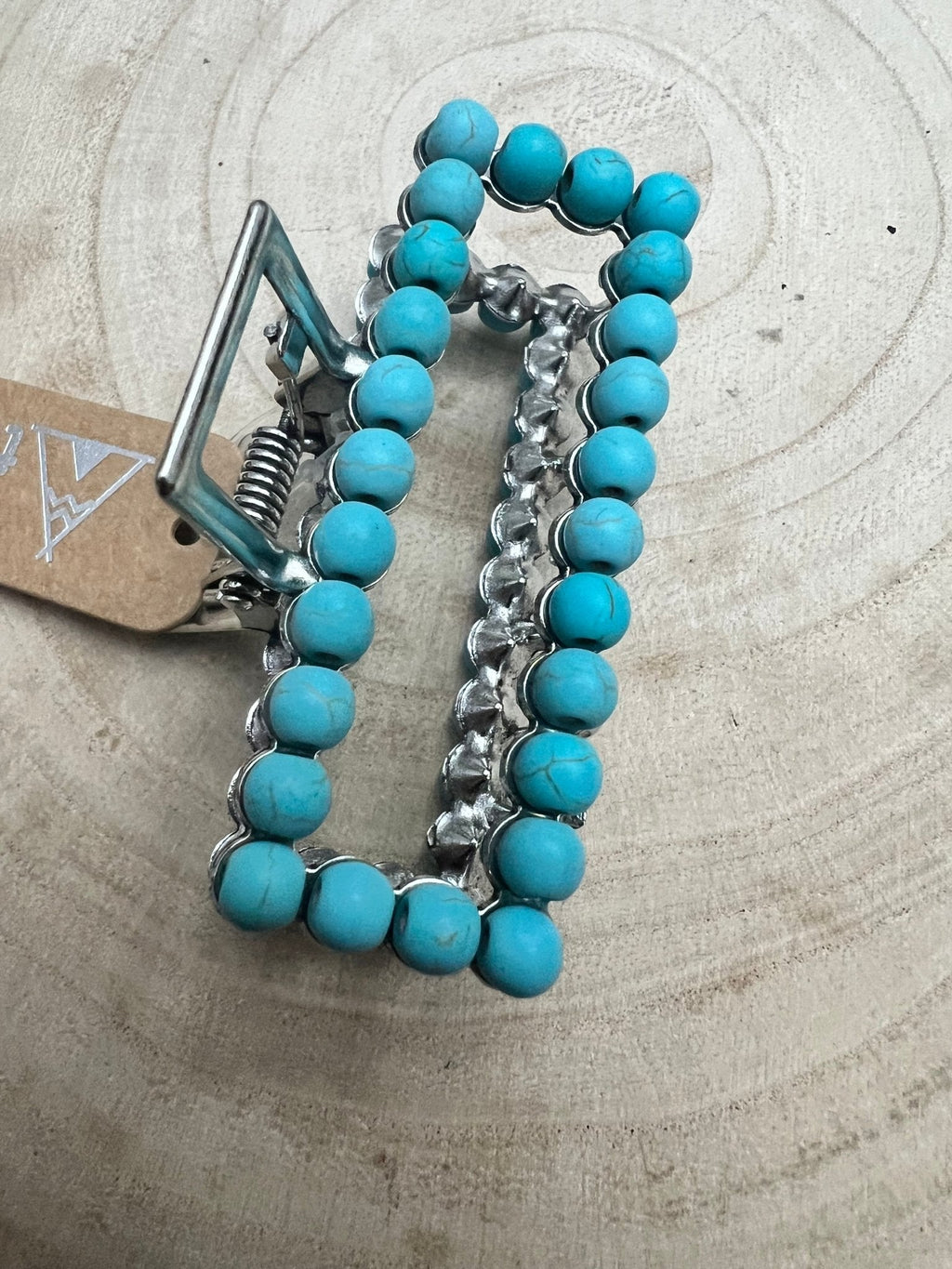Western Faux Turquoise Rectangle Hair Claw Clip — 2.5" Southwestern Statement - Rooted & Reckless Co.