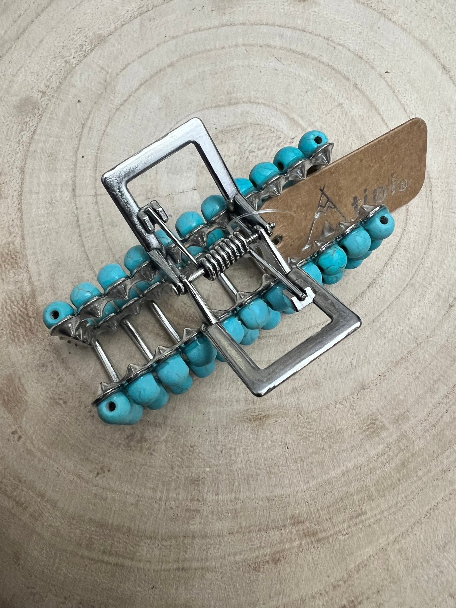 Western Faux Turquoise Rectangle Hair Claw Clip — 2.5" Southwestern Statement - Rooted & Reckless Co.