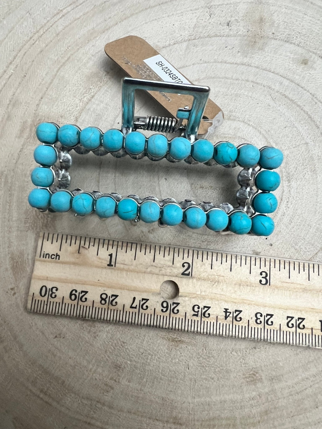 Western Faux Turquoise Rectangle Hair Claw Clip — 2.5" Southwestern Statement - Rooted & Reckless Co.