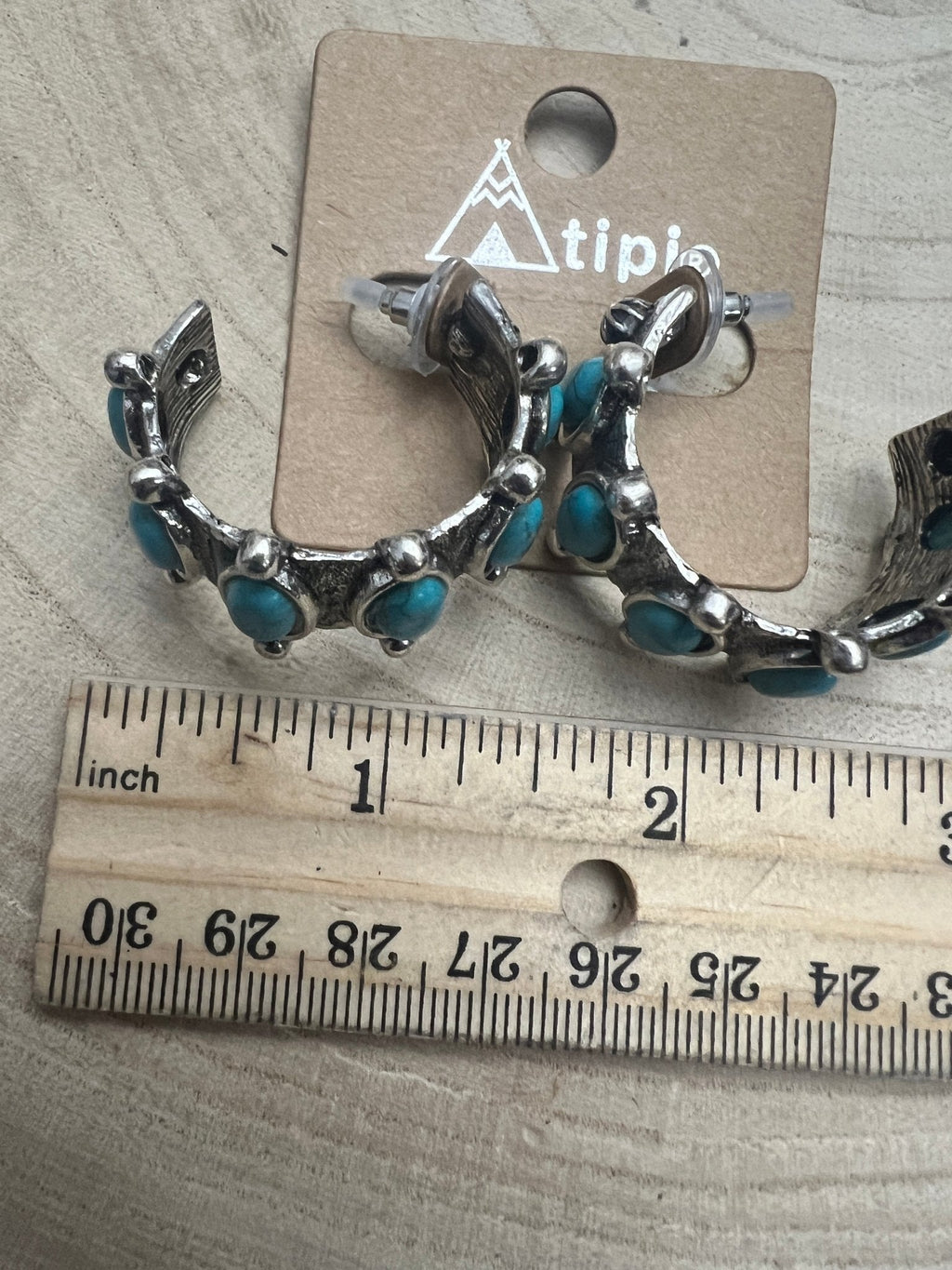 Western Faux Turquoise Small Hoop Earrings — Oxidized Silver 1½" Drop - Rooted & Reckless Co.