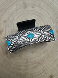 Western Faux Turquoise & Stamped Silver Hair Claw Clip — 3.5" Old West Statement - Rooted & Reckless Co.