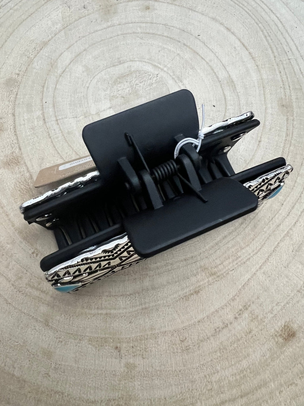 Western Faux Turquoise & Stamped Silver Hair Claw Clip — 3.5" Old West Statement - Rooted & Reckless Co.