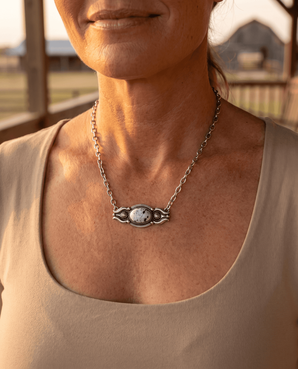 Western Faux White Buffalo Bar Necklace — 18 Inch with Extender - Rooted & Reckless Co.