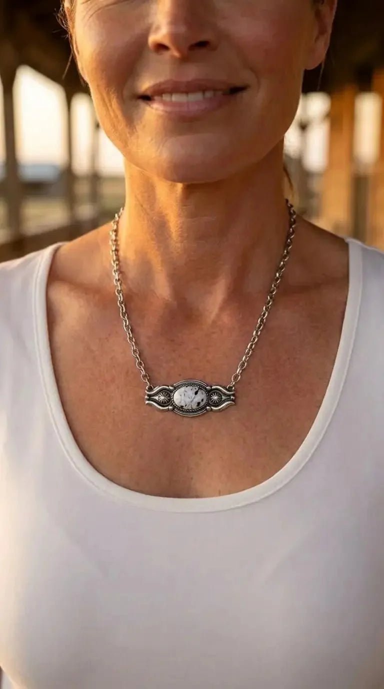 Western Faux White Buffalo Bar Necklace — 18 Inch with Extender - Rooted & Reckless Co.