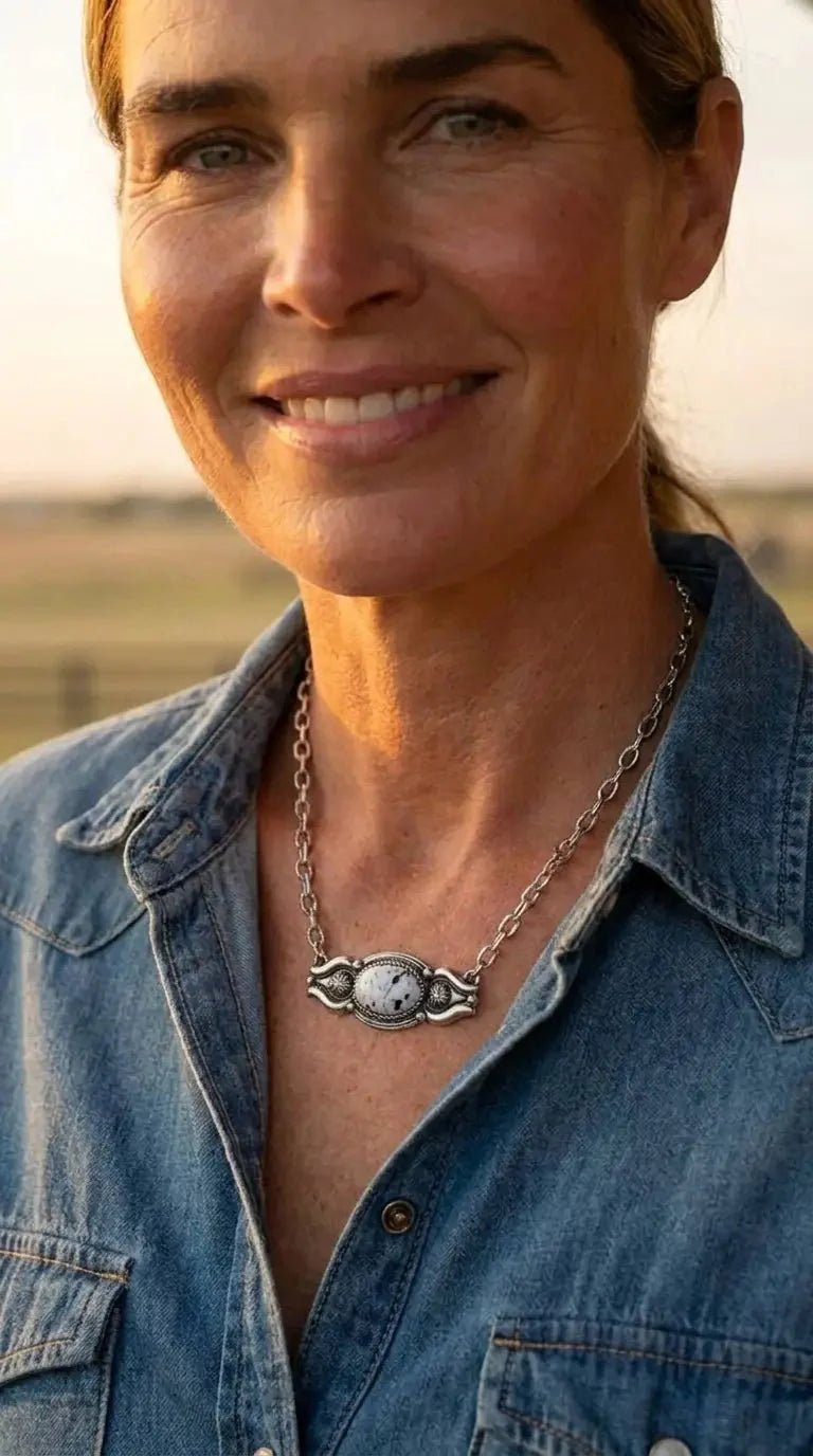 Western Faux White Buffalo Bar Necklace — 18 Inch with Extender - Rooted & Reckless Co.