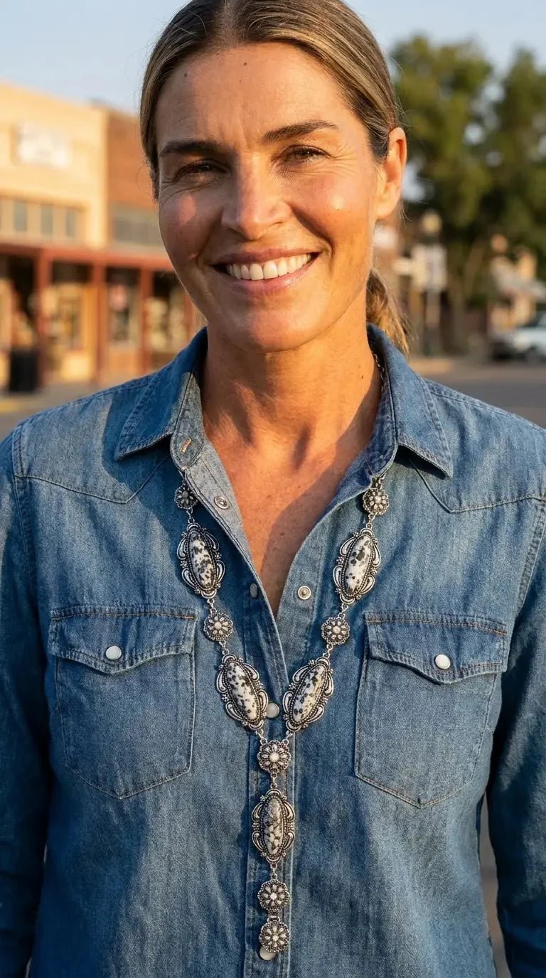Western Faux White Buffalo Lariat Statement Necklace — 24 Inch Bold Statement - Rooted & Reckless Co.