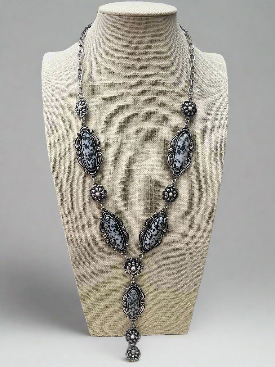Western Faux White Buffalo Lariat Statement Necklace — 24 Inch Bold Statement - Rooted & Reckless Co.
