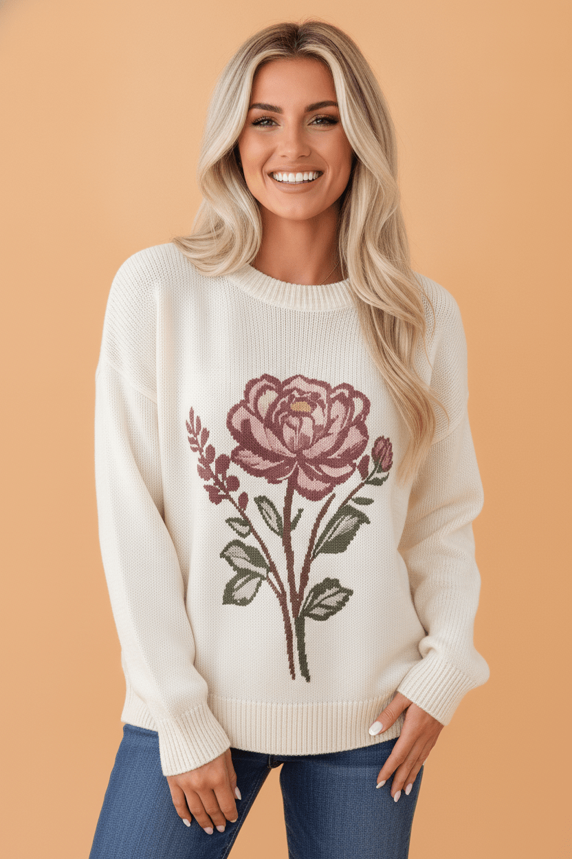 Western Floral Drop Shoulder Long Sleeve Sweater - Rooted & Reckless Co.