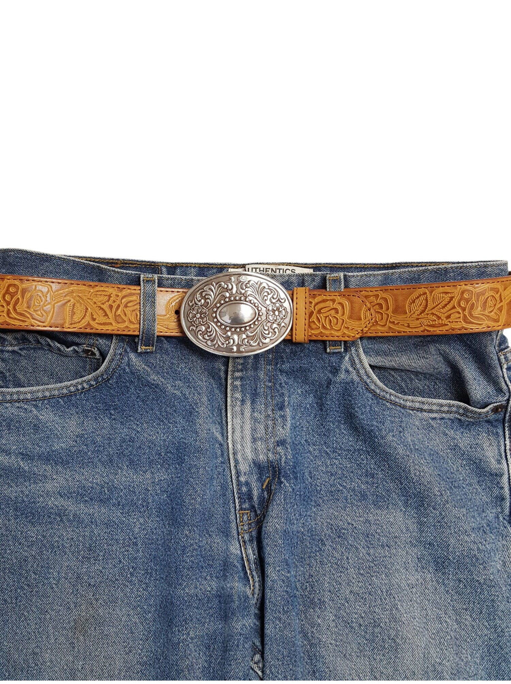 Western Floral Etched Belt Buckle — Premium Silver Plating with Intricate Floral Etching - Rooted & Reckless Co.