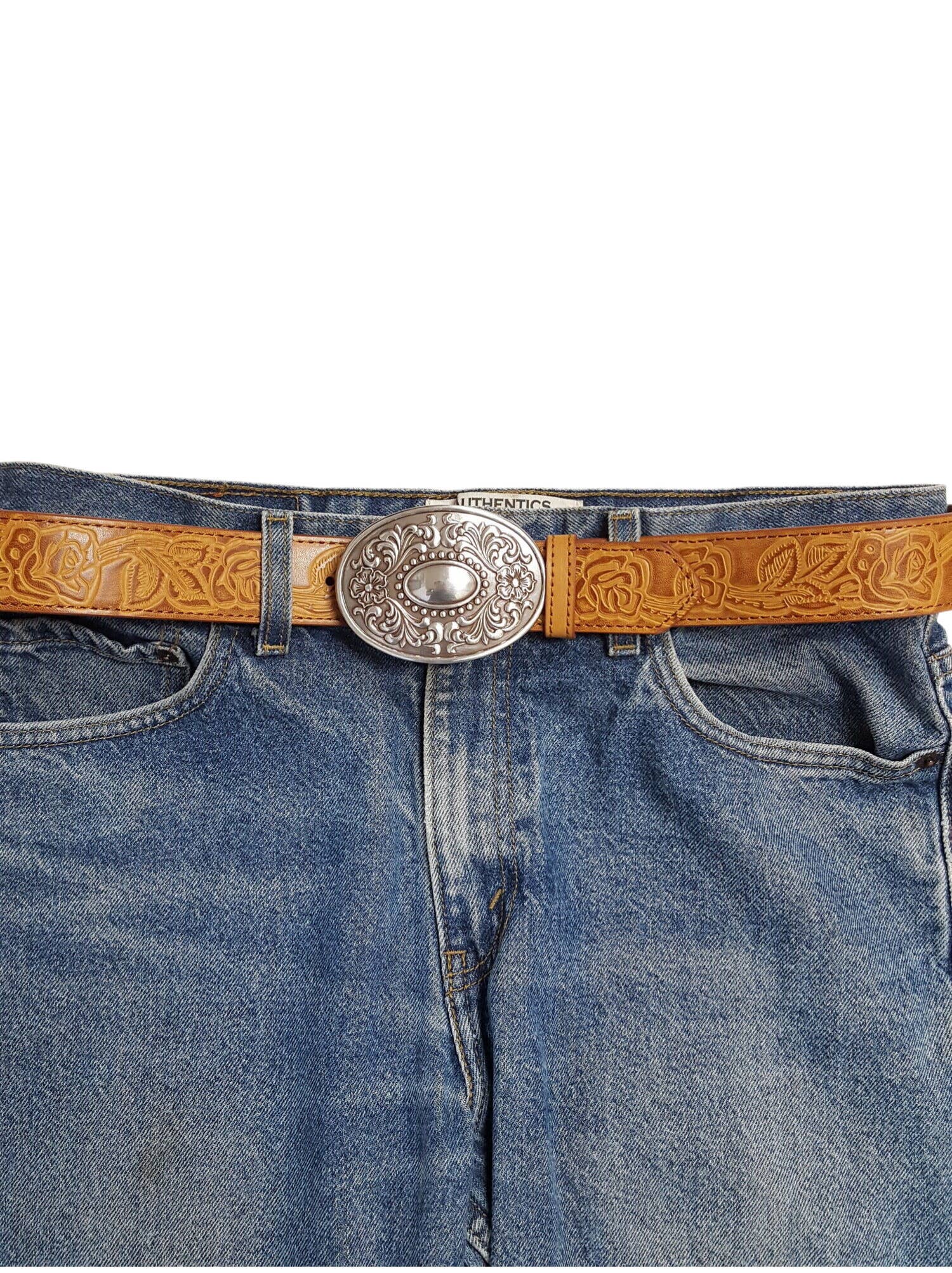 Western Floral Etched Belt Buckle — Premium Silver Plating with Intricate Floral Etching - Rooted & Reckless Co.