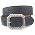 Western Floral Etched Buckle Belt — Square Buckle with Embossed Floral Strap - Rooted & Reckless Co.