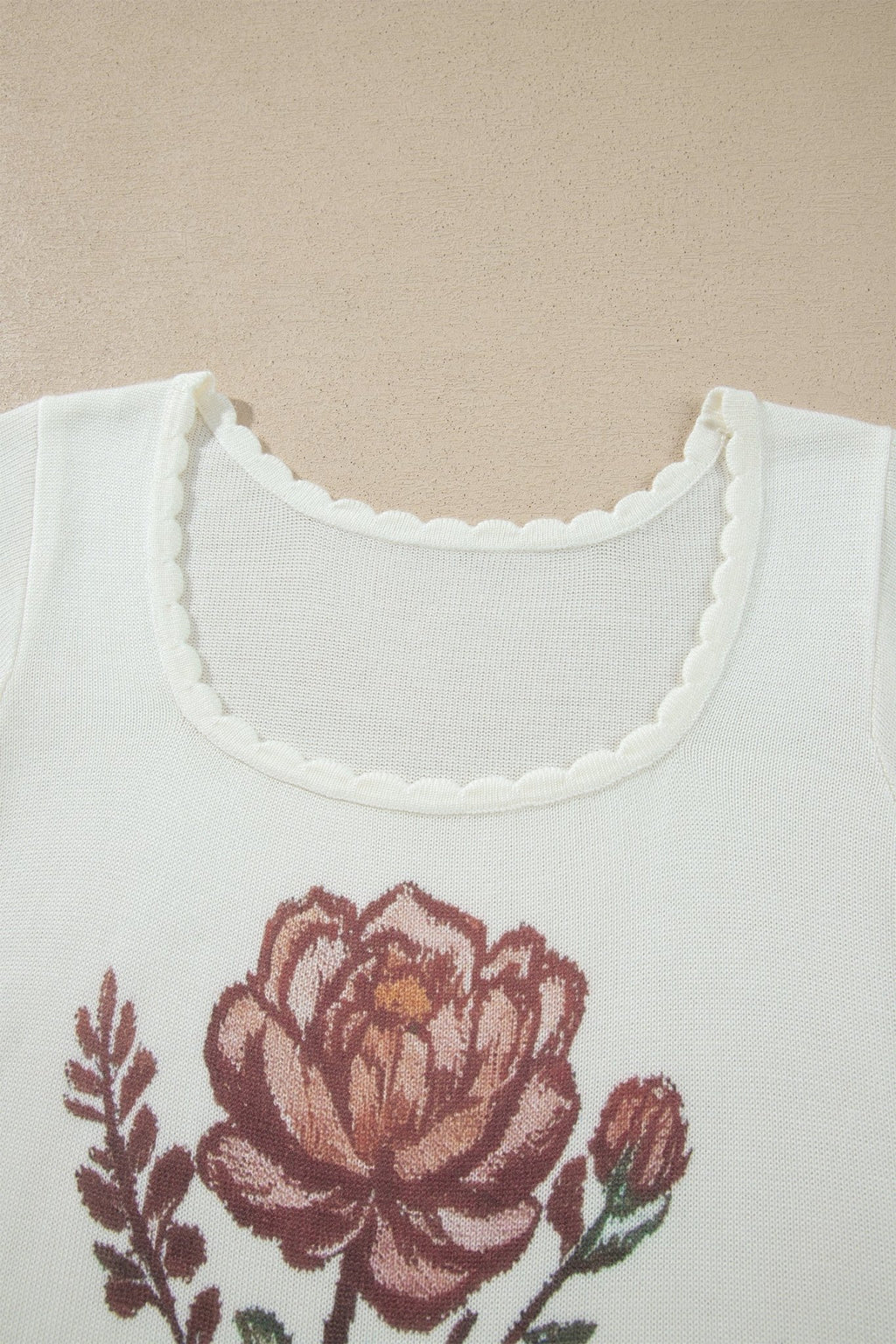 Western Floral Scalloped Square Neck Knit Top - Rooted & Reckless Co.