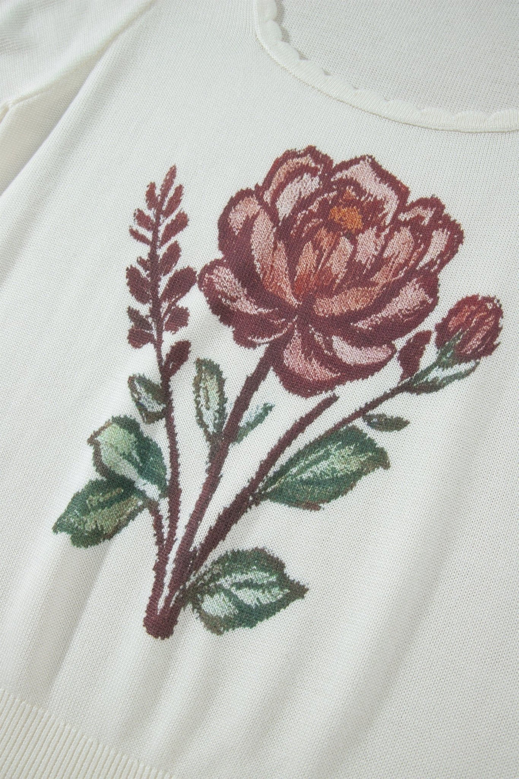 Western Floral Scalloped Square Neck Knit Top - Rooted & Reckless Co.