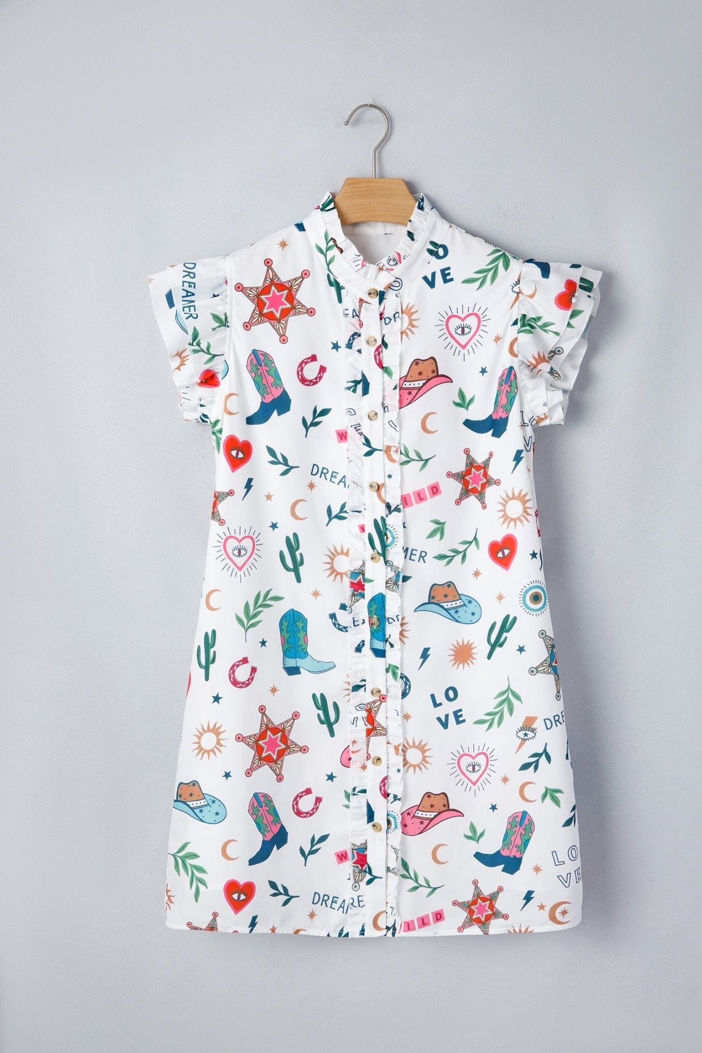 Western Flutter Sleeve Button-Down Mini Dress - Rooted & Reckless Co.