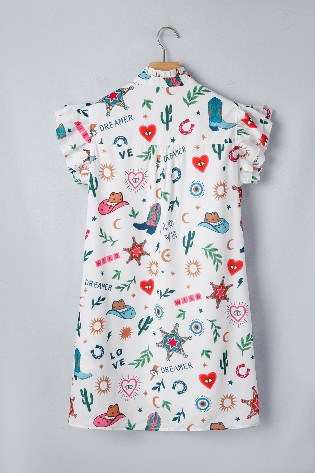 Western Flutter Sleeve Button-Down Mini Dress - Rooted & Reckless Co.