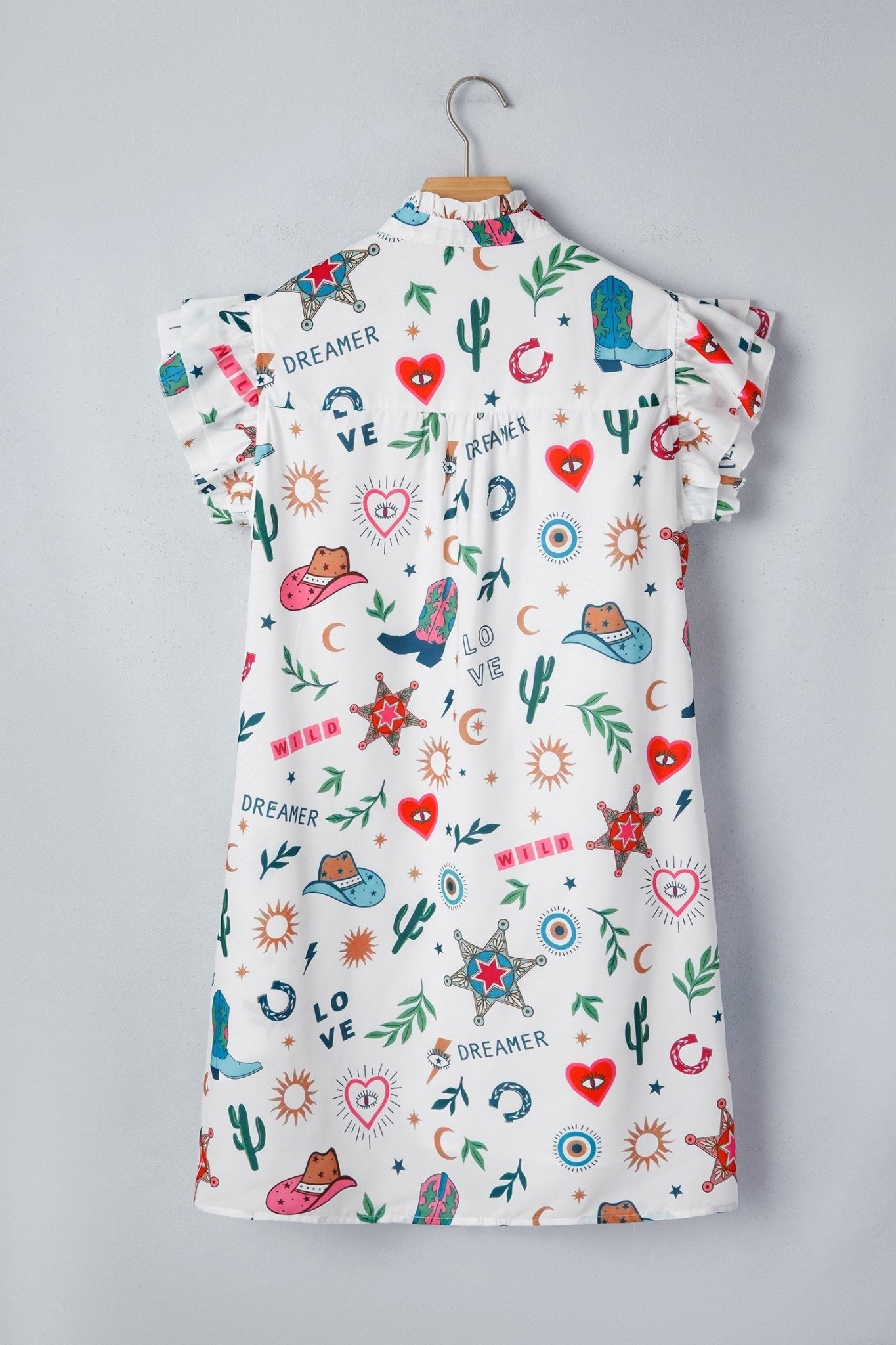 Western Flutter Sleeve Button-Down Mini Dress - Rooted & Reckless Co.