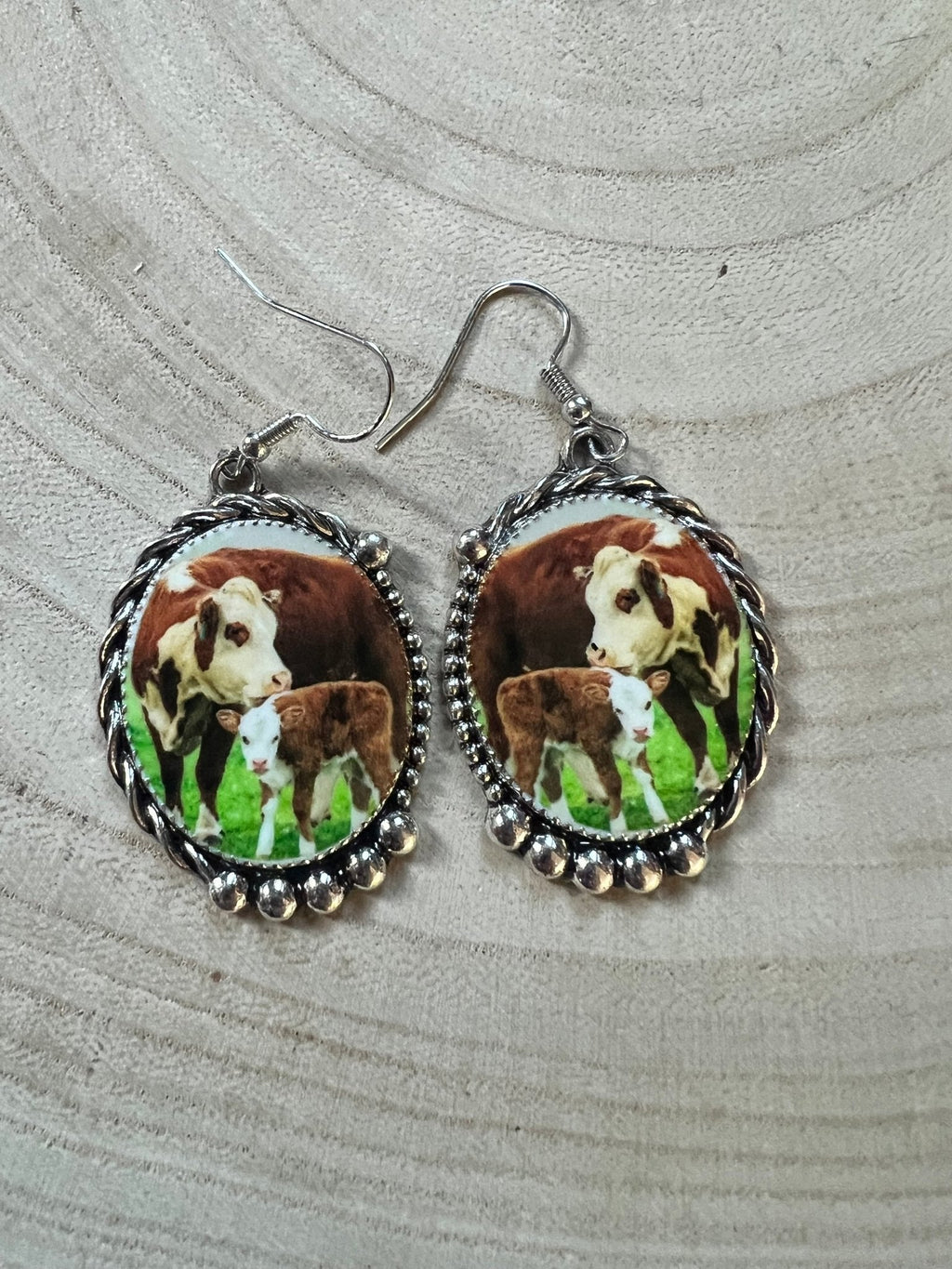 Western Framed Cow Calf Fashion Earrings — Ranch Life Statement (1½" x 1") - Rooted & Reckless Co.