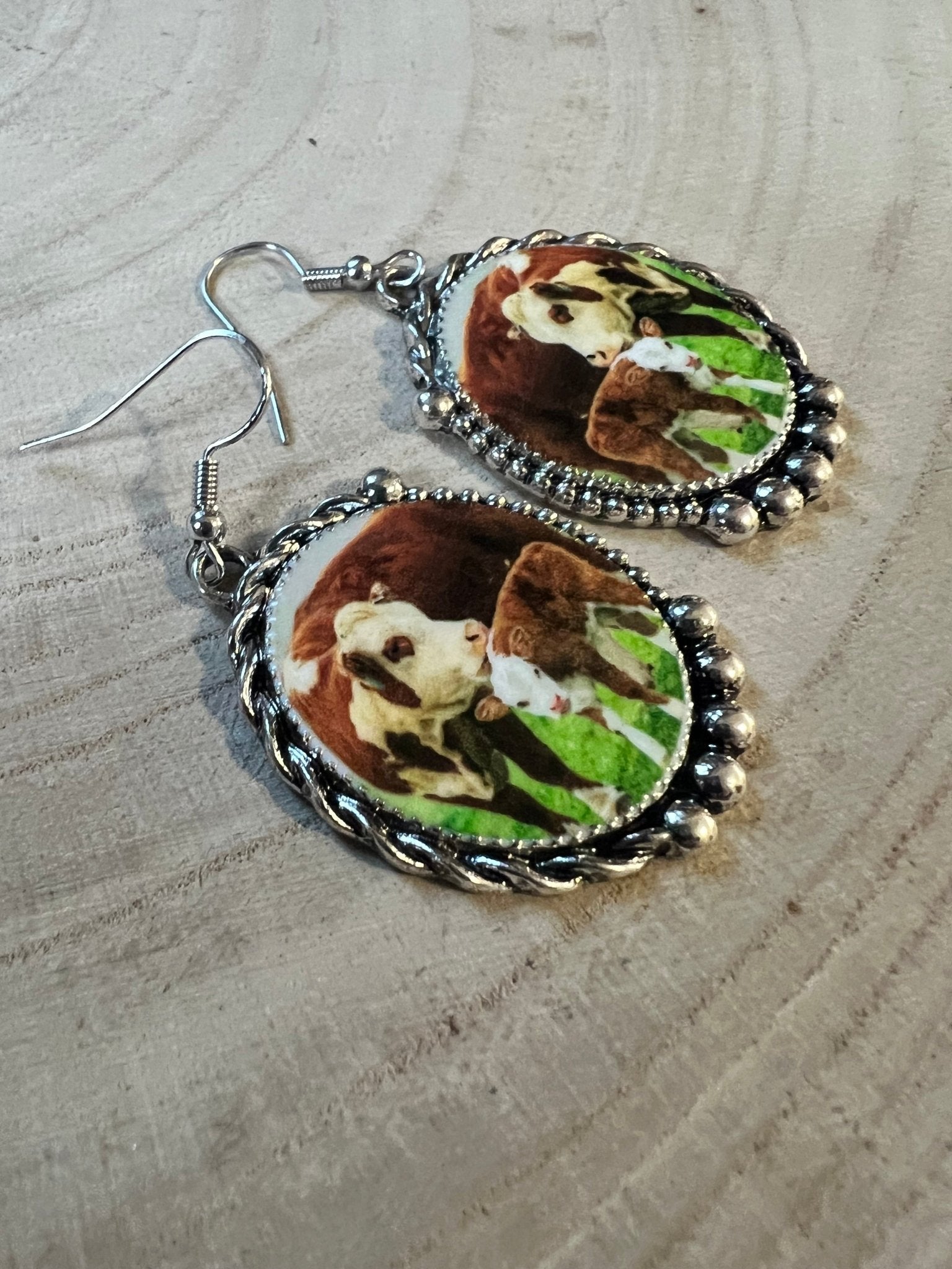 Western Framed Cow Calf Fashion Earrings — Ranch Life Statement (1½" x 1") - Rooted & Reckless Co.