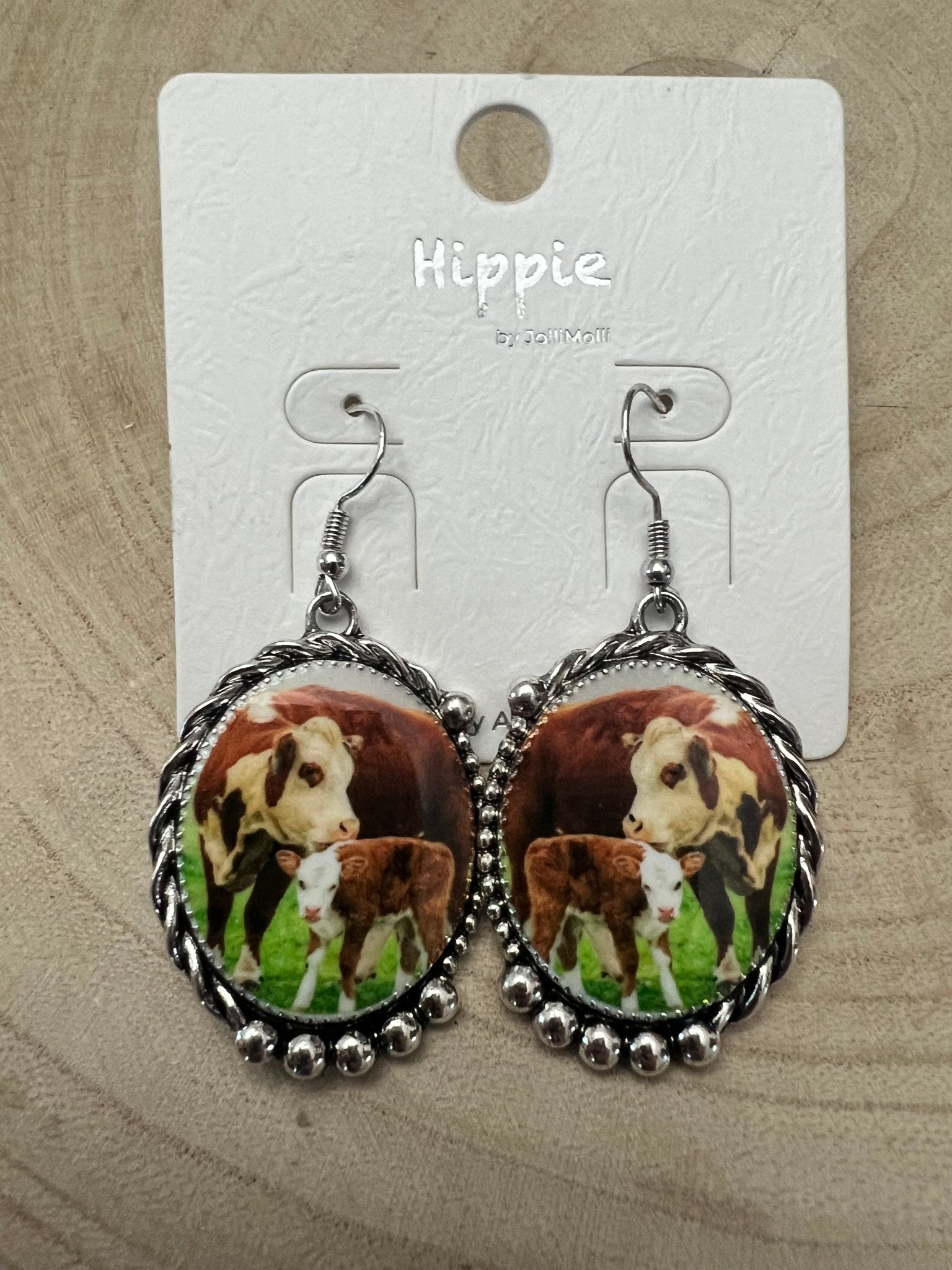 Western Framed Cow Calf Fashion Earrings — Ranch Life Statement (1½" x 1") - Rooted & Reckless Co.