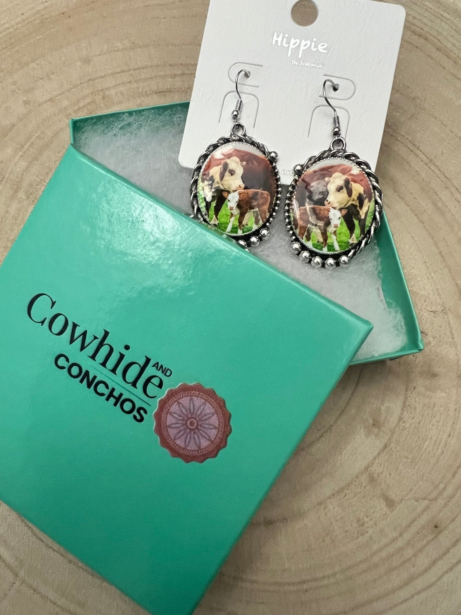 Western Framed Cow Calf Fashion Earrings — Ranch Life Statement (1½" x 1") - Rooted & Reckless Co.