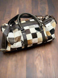Western Full Hair-on-Hide Cowhide Duffle Bag — Black & White Compact Carry-On (21") - Rooted & Reckless Co.