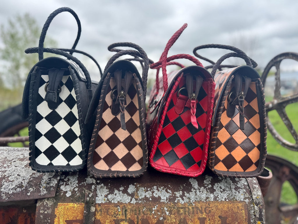Western Genuine Leather Checkered Handbag by Double B - Rooted & Reckless Co.