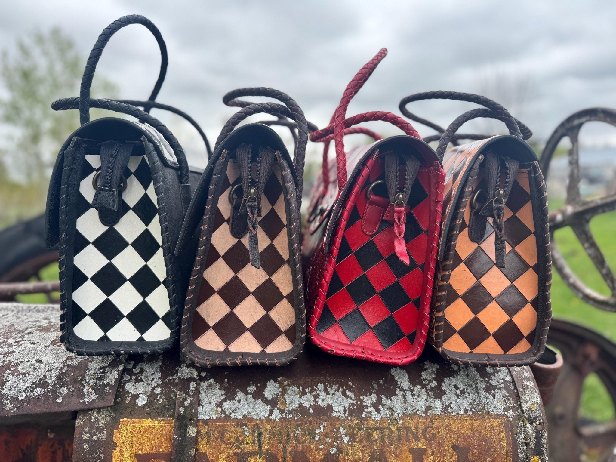 Western Genuine Leather Checkered Handbag by Double B - Rooted & Reckless Co.