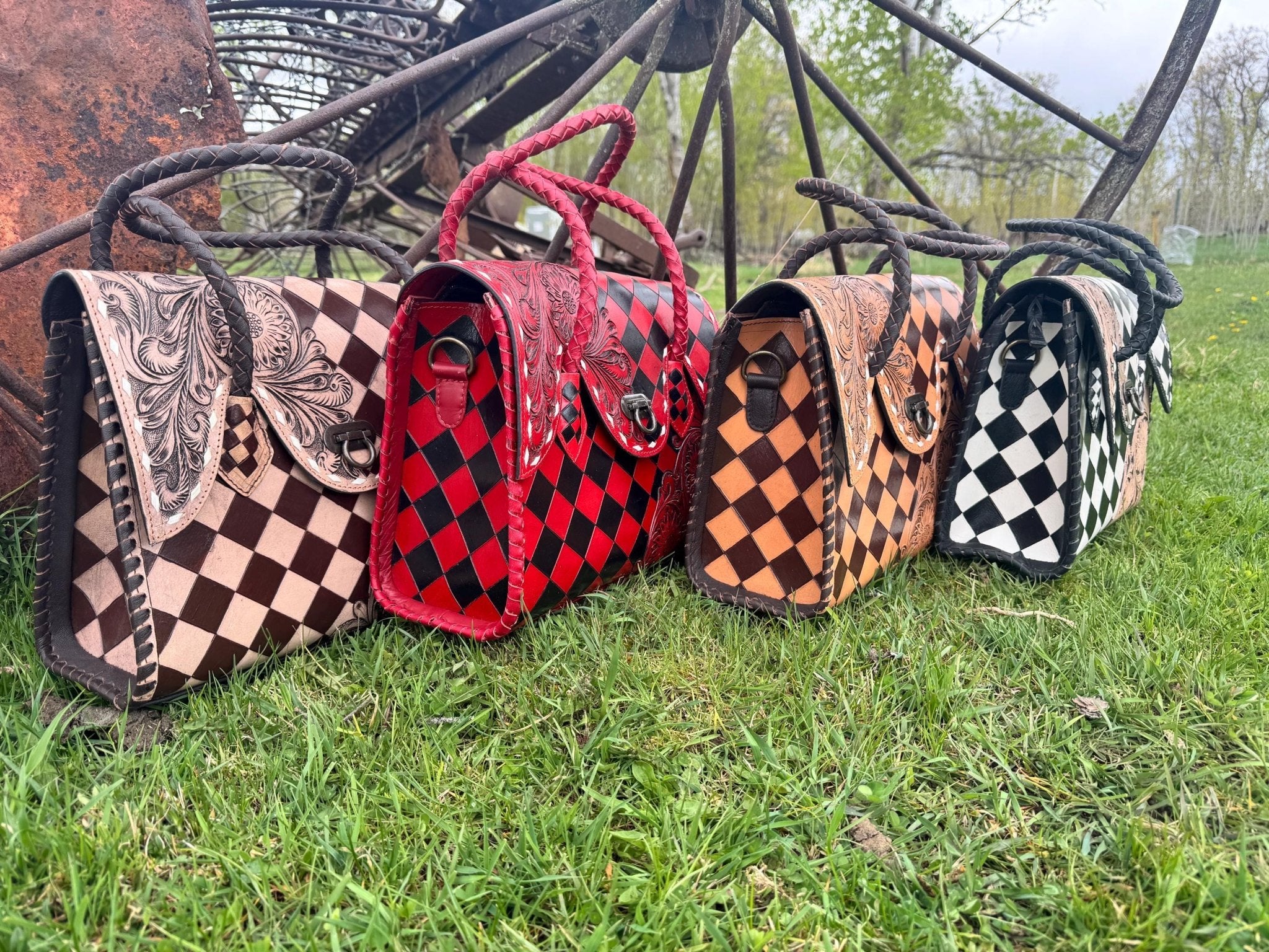 Western Genuine Leather Checkered Handbag by Double B - Rooted & Reckless Co.