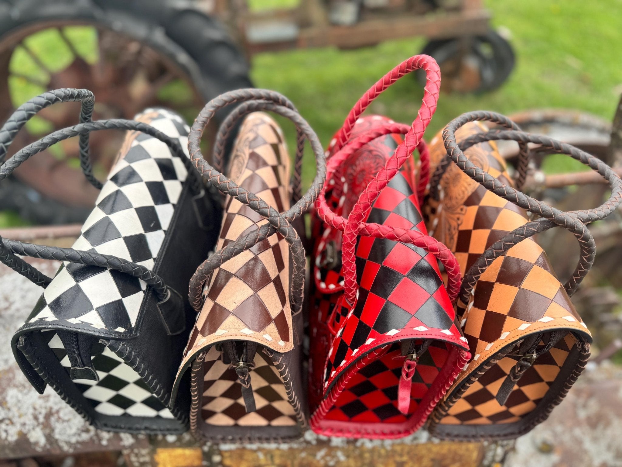 Western Genuine Leather Checkered Handbag by Double B - Rooted & Reckless Co.