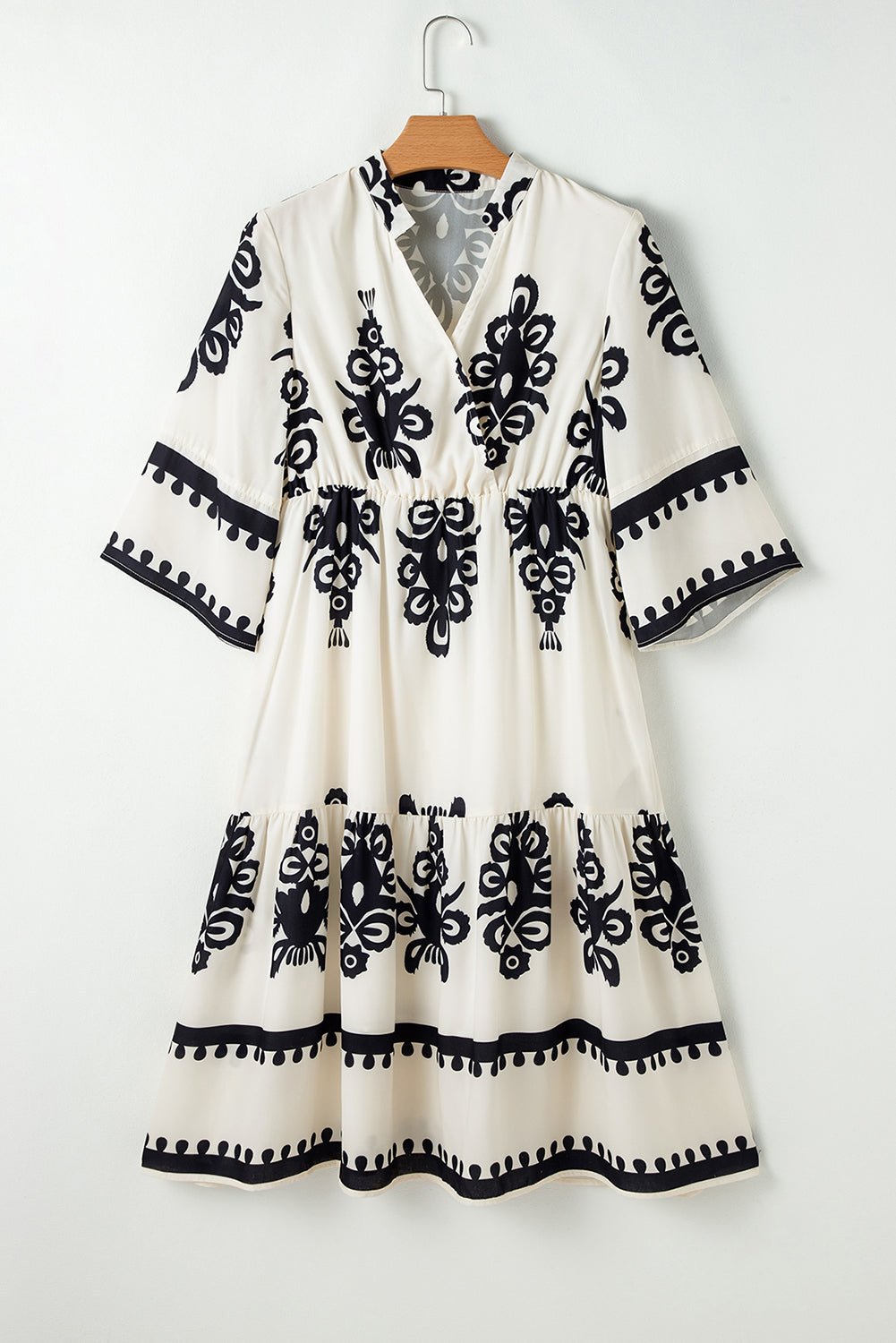 Western Geometric 3/4 Sleeve Midi Dress - Rooted & Reckless Co.