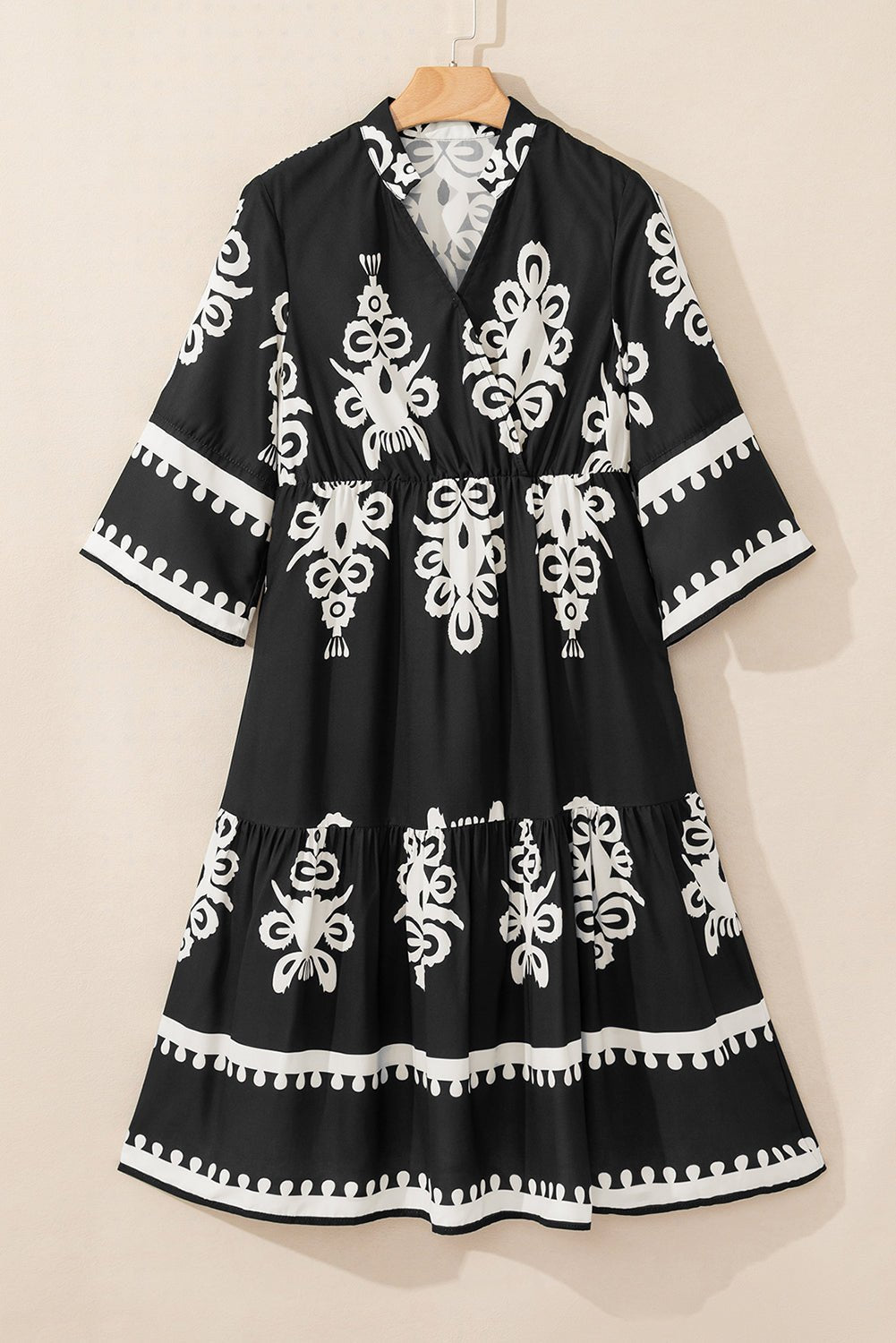 Western Geometric 3/4 Sleeve Midi Dress - Rooted & Reckless Co.