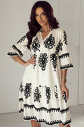 Western Geometric 3/4 Sleeve Midi Dress - Rooted & Reckless Co.