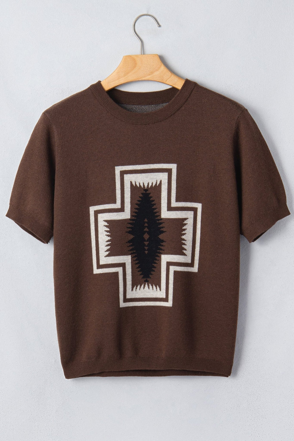 Western Geometric Short Sleeve Sweater Knit Top - Rooted & Reckless Co.