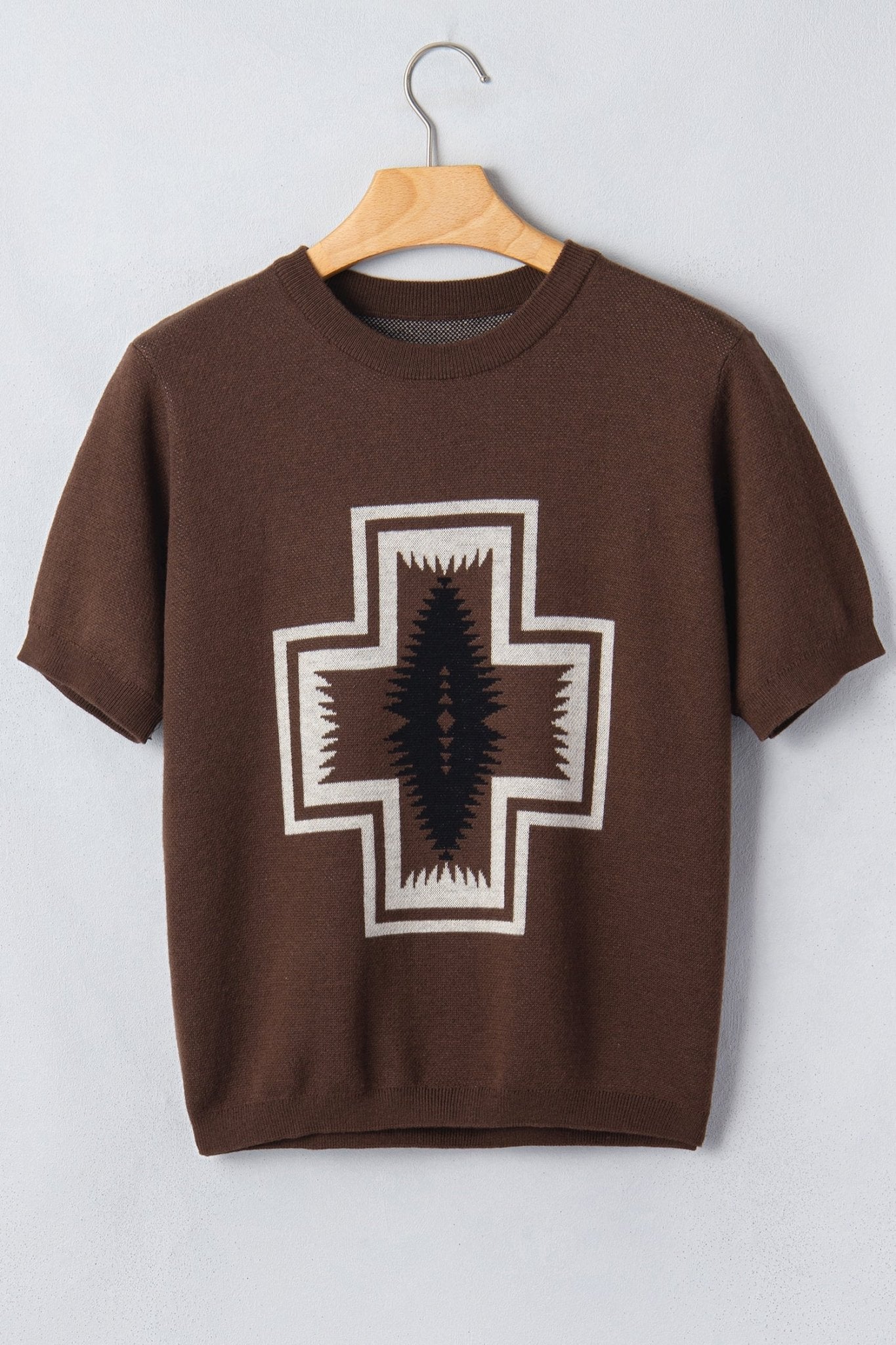 Western Geometric Short Sleeve Sweater Knit Top - Rooted & Reckless Co.