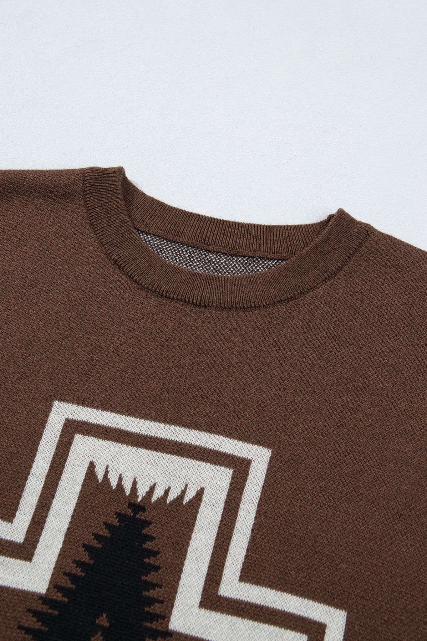 Western Geometric Short Sleeve Sweater Knit Top - Rooted & Reckless Co.