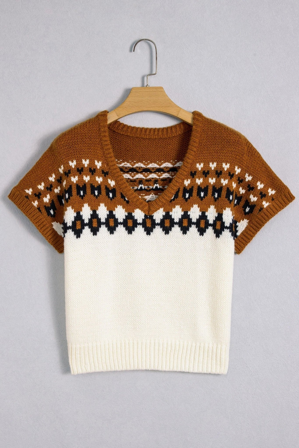 Western Geometric V-Neck Short Sleeve Knit T-Shirt - Rooted & Reckless Co.
