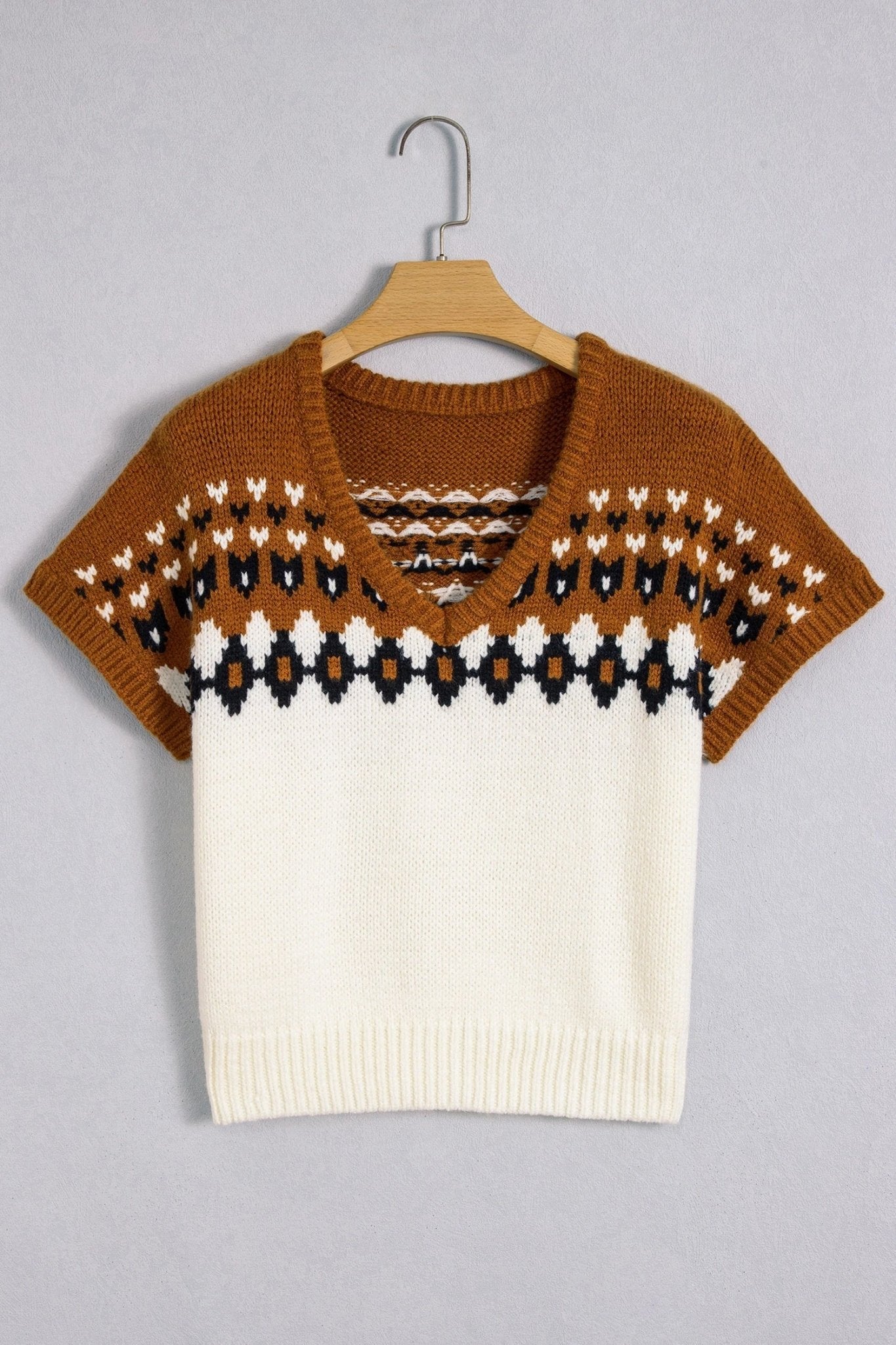 Western Geometric V-Neck Short Sleeve Knit T-Shirt - Rooted & Reckless Co.