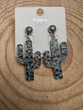 Western Glitter Enamel Cactus Dangle Earrings — Playful 2½" Drop - Rooted & Reckless Co.