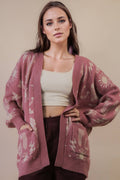 Western Graphic Knit Sweater Cardigan - Mauve - Rooted & Reckless Co.