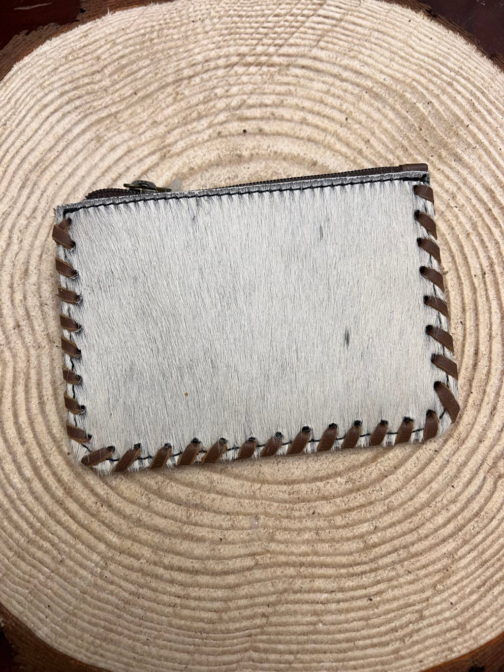 Western Hair-on-Hide Coin Purse — Brown & White Cowhide Mini Accessory - Rooted & Reckless Co.