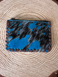 Western Hair-on-Hide Coin Purse — Teal Paint Splatter Hand-Painted Cowhide - Rooted & Reckless Co.
