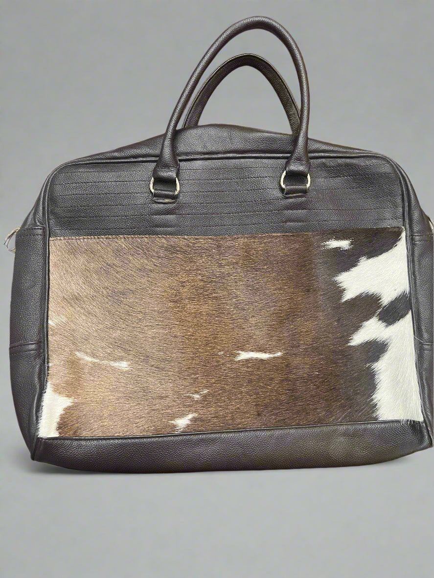 Western Hair-on-Hide Cowhide Laptop Bag — 15" Real Cowhide with Premium Leather & Adjustable Strap - Rooted & Reckless Co.